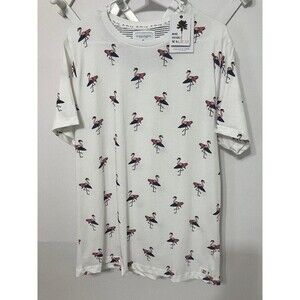 New Denim & Flower Woman's White Flamingo Surfboard Shirt American Flag USA  XL